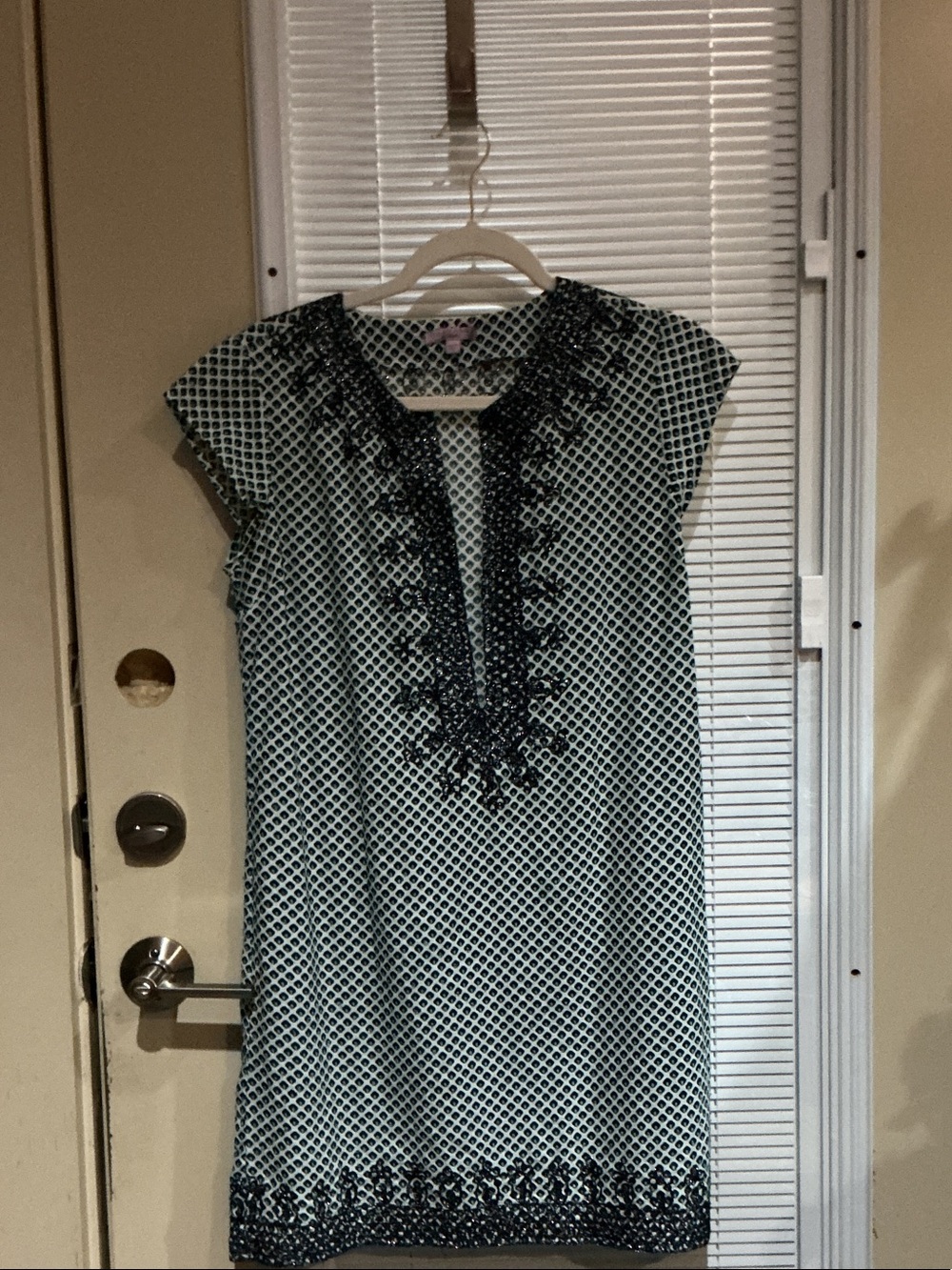 Calypso St. Barth Light Blue Mini Dress with Black Embroidery